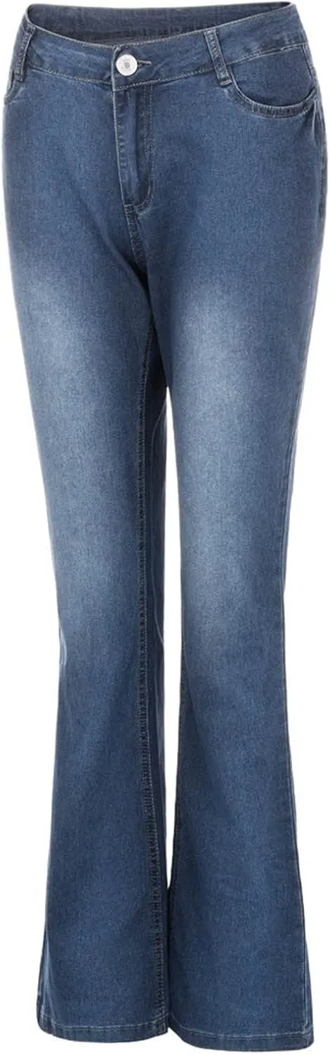 Women's Straight Leg Jeans Casual High Waisted Stretch Denim Pants Stretch Button Full Length Pants with Pockets