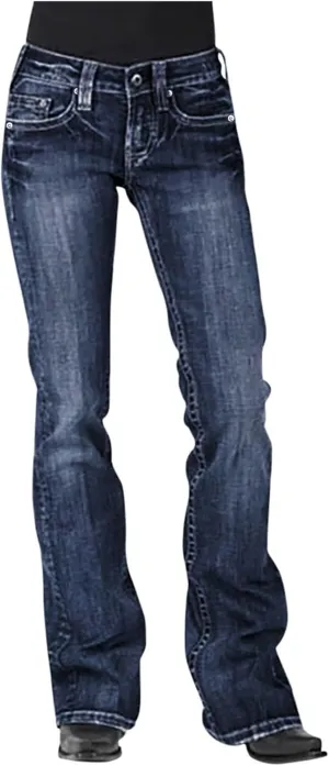 Women's Straight Leg Jeans Casual High Waisted Stretch Denim Pants Stretch Button Full Length Pants with Pockets