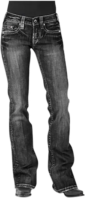 Women's Straight Leg Jeans Casual High Waisted Stretch Denim Pants Stretch Button Full Length Pants with Pockets