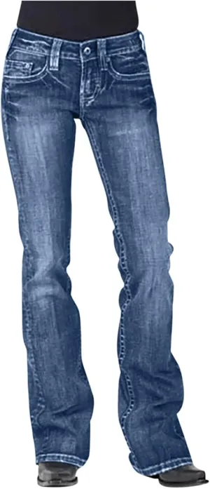 Women's Straight Leg Jeans Casual High Waisted Stretch Denim Pants Stretch Button Full Length Pants with Pockets