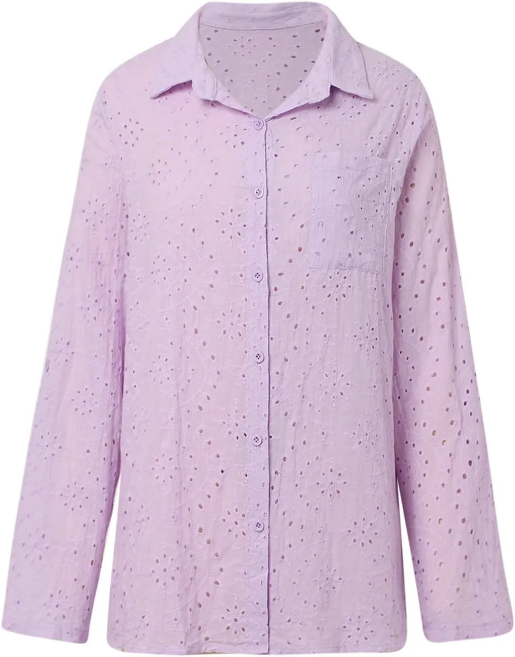 Women's Summer Tops Dressy Casual V Neck Short Sleeve Button Up Hollow Out Eyelet Lace Embroidered Blouses Shirts