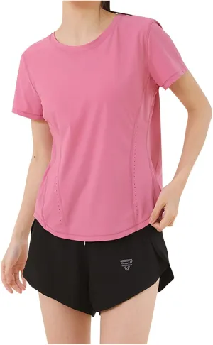 Women's T Shirts Round Neck Short Sleeve Breathable Tee Sun Protection Quick Dry Yoga Gym Workout Athletic Tops