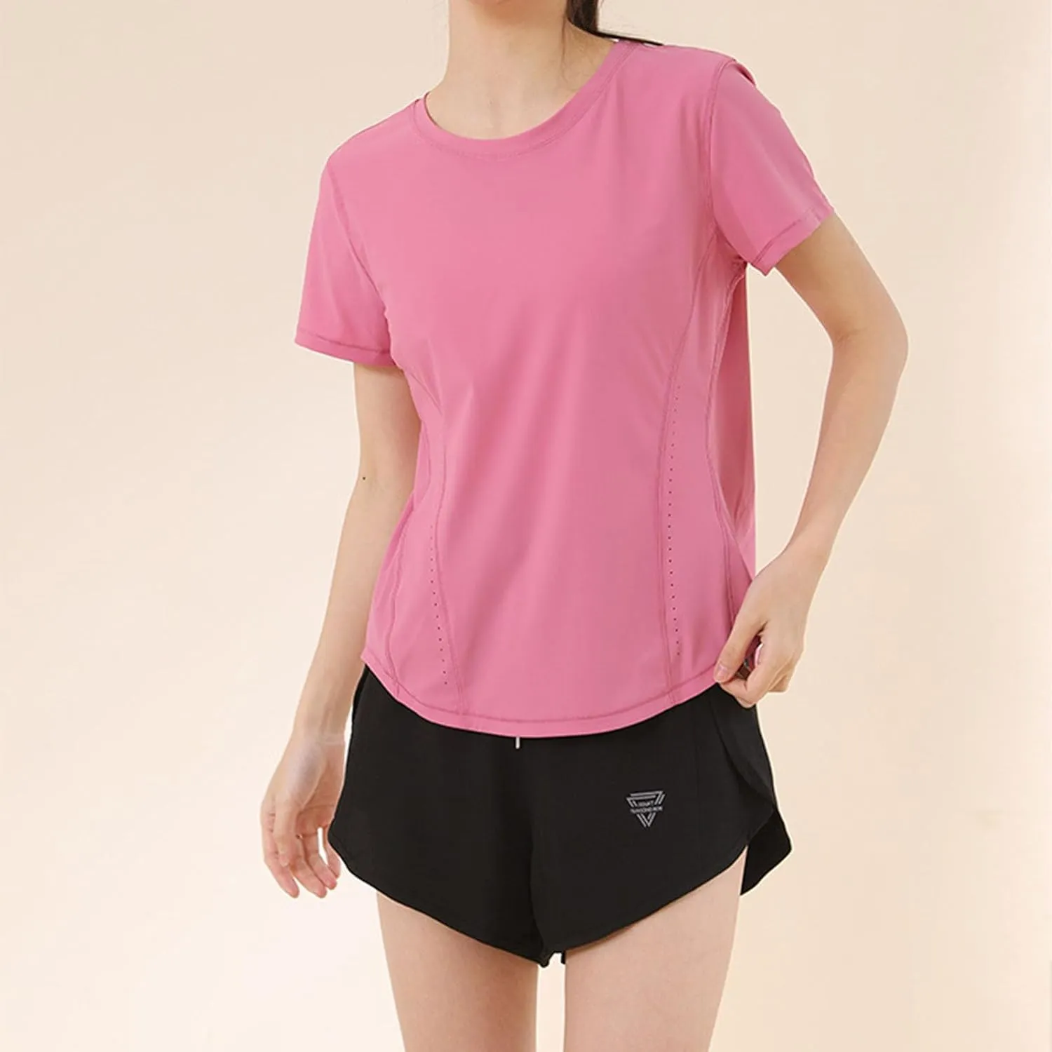 Women's T Shirts Round Neck Short Sleeve Breathable Tee Sun Protection Quick Dry Yoga Gym Workout Athletic Tops
