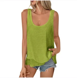 Womens Tank Tops Summer Fashion Cotton Linen Irregular Hem Sleeveless Tshirts Trendy Casual Loose Fit Beach Shirts