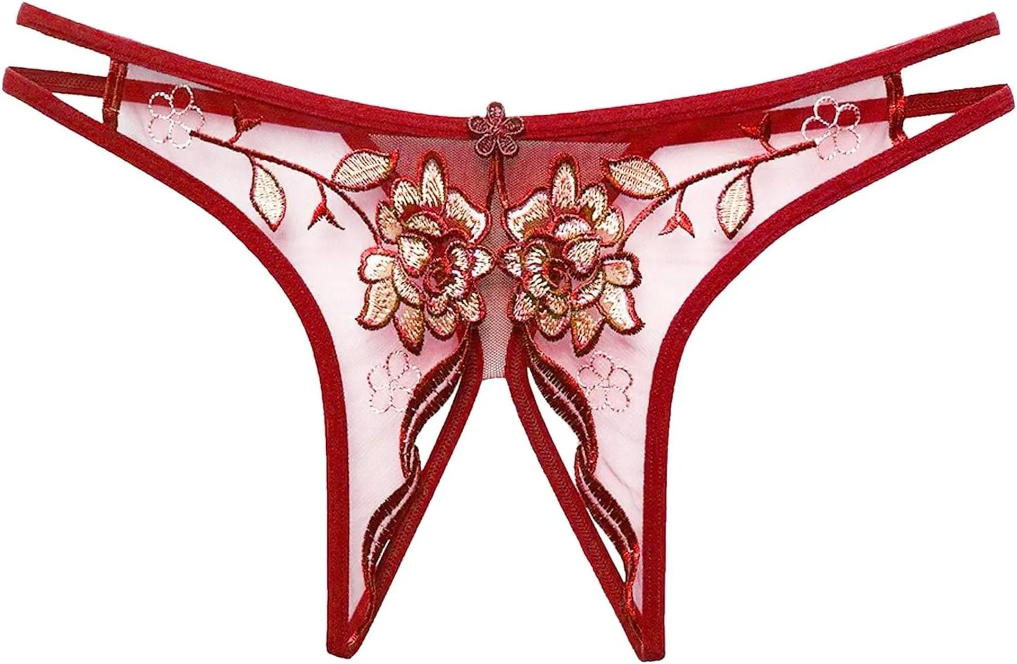 Women's Thong G-String Underwear String Lace Mid-Rise Open Front Cut Out Panties Soft Invisibles Lingerie Panties