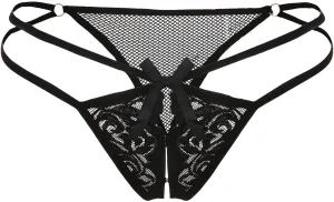 Women's Thong G-String Underwear String Lace Mid-Rise Open Front Cut Out Panties Soft Invisibles Lingerie Panties