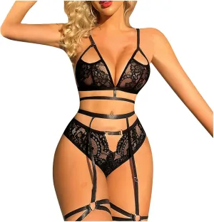 Women's Three Point Bikini Garter Three Piece Set Sexy Pajamas Sexy Underwear Lingerie Costume for Women