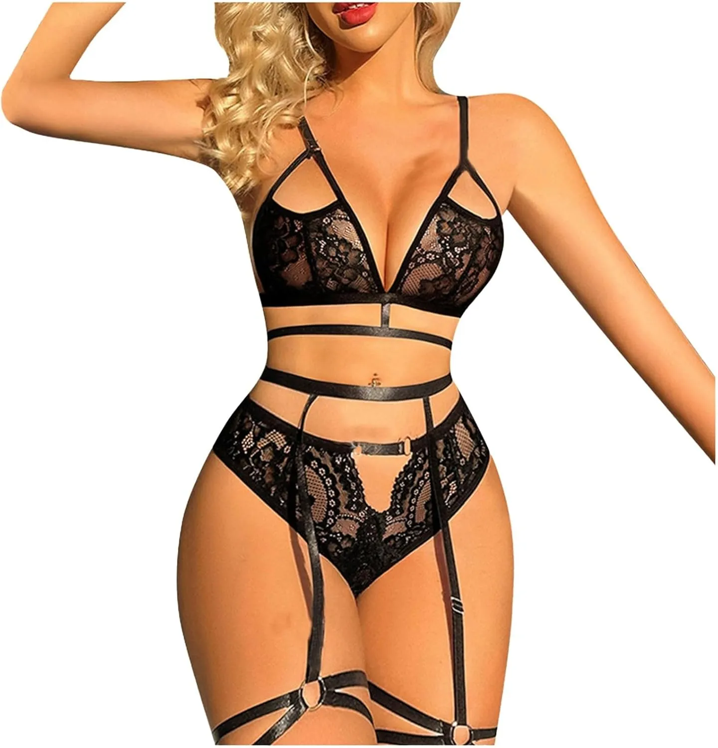 Women's Three Point Bikini Garter Three Piece Set Sexy Pajamas Sexy Underwear Lingerie Costume for Women
