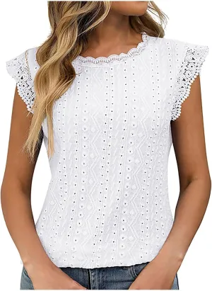 Womens Tops Casual Fashion Crew Neck Solid Color Lace Sleeveless Camisole Summer Vacation Beach 2025 Dressy Tank Top