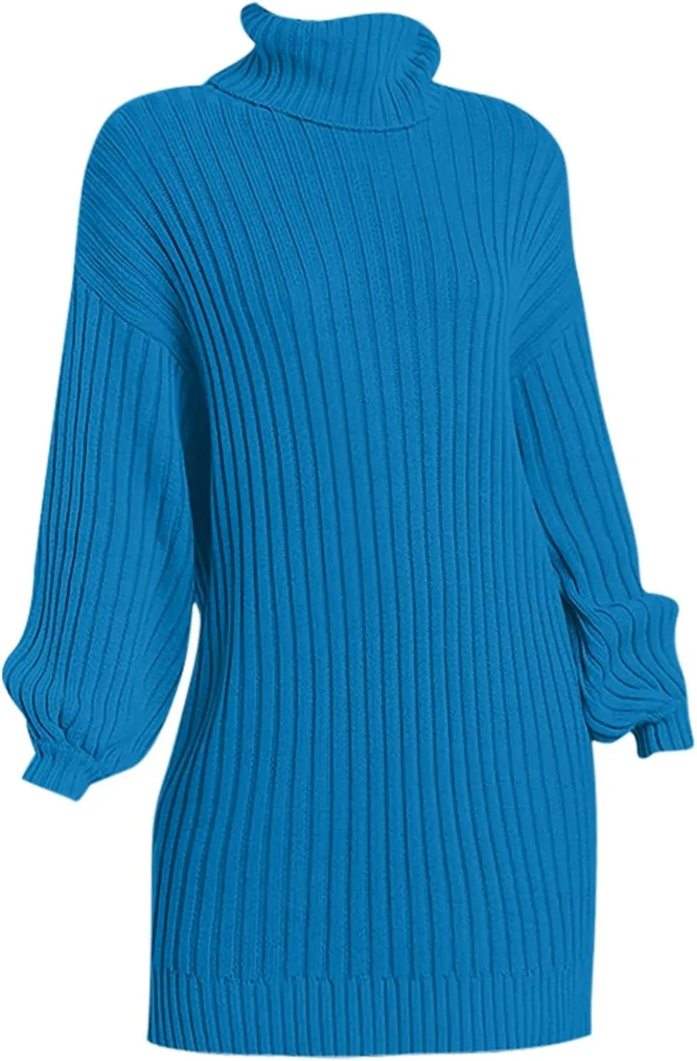 Womens Turtleneck Tunic Sweater Oversized Chunky Knit Jumper Tops Lantern Sleeve Sweater Dress Loose Casual Pullover Dresses