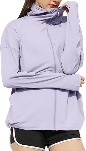 Women's UPF 50  Sun Protection Shirts SPF Lightweight Jacket UV Cooling Hoodie Long Sleeve Full Zip Shirt for Outdoor