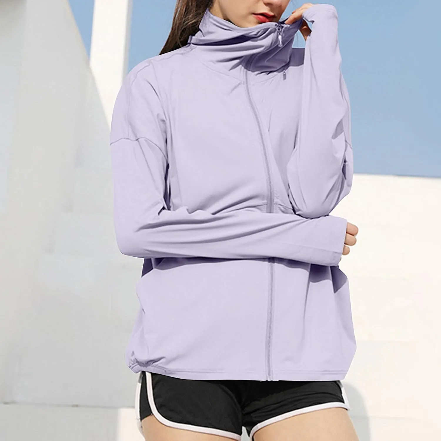 Women's UPF 50  Sun Protection Shirts SPF Lightweight Jacket UV Cooling Hoodie Long Sleeve Full Zip Shirt for Outdoor