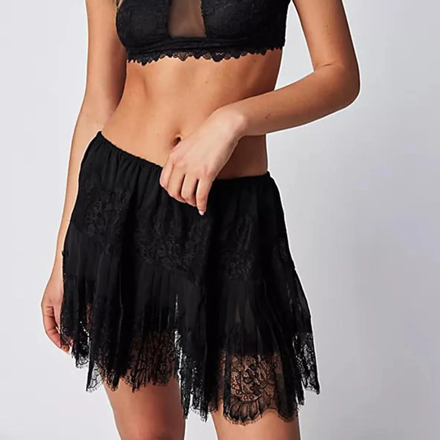 Women's Y2k Lace Half Slip Skirt Low Rise Pleated Ruffle LaceTrim Mini Skirt Layered Flowy Short Skirts Underskirt