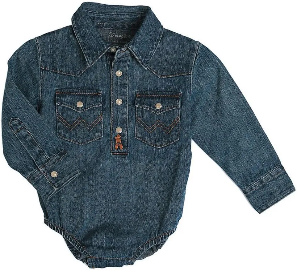 Wrangler Baby Boys' Long Sleeve Bodysuit Denim