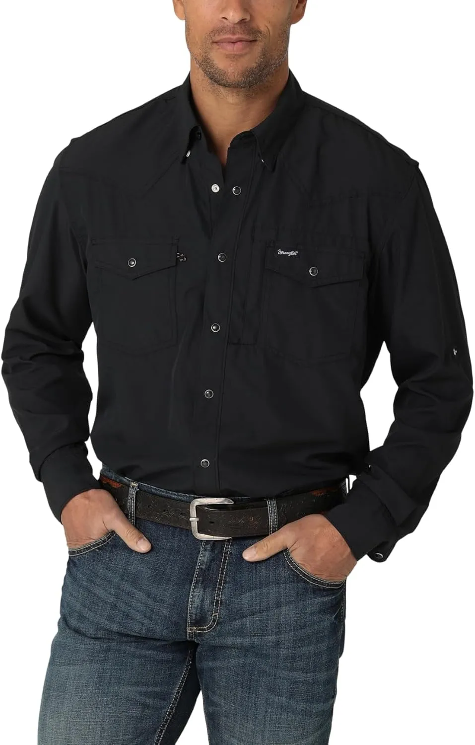 Wrangler Men's Performance Snap Long Sleeve Solid Shirt