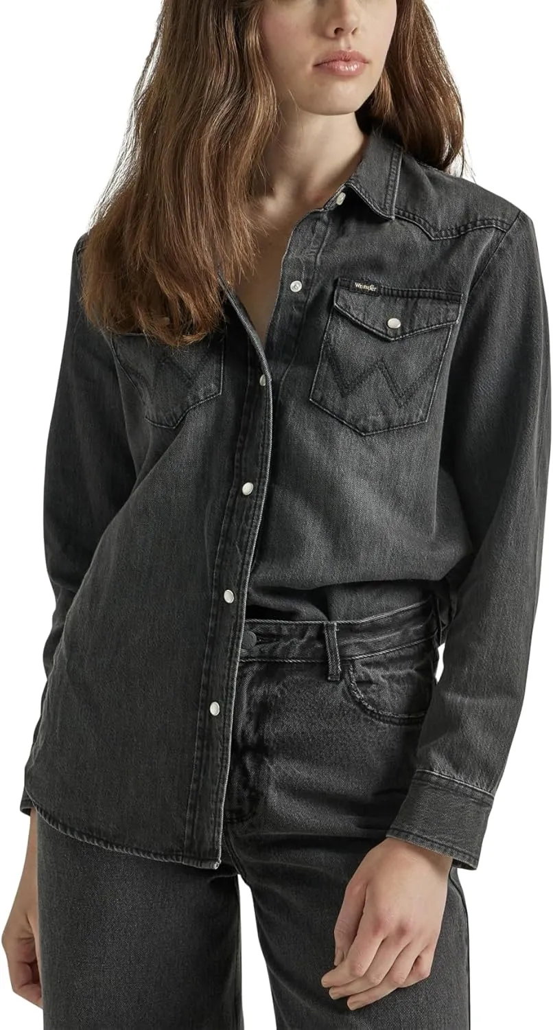 Wrangler Women's Boyfriend Denim Snap Closure Shirt