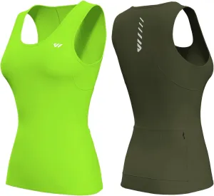 Wulibike Sleeveless Cycling Jersey Women Running Vest 2 Pcs Breathable tank top Quick-Dry shirts with Pockets
