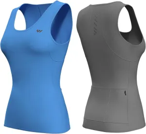 Wulibike Sleeveless Cycling Jersey Women Running Vest 2 Pcs Breathable tank top Quick-Dry shirts with Pockets