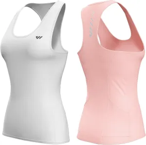 Wulibike Sleeveless Cycling Jersey Women Running Vest 2 Pcs Breathable tank top Quick-Dry shirts with Pockets