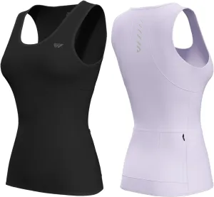 Wulibike Sleeveless Cycling Jersey Women Running Vest 2 Pcs Breathable tank top Quick-Dry shirts with Pockets