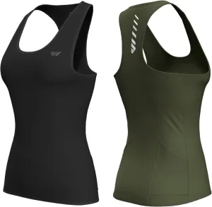 Wulibike Sleeveless Cycling Jersey Women Running Vest 2 Pcs Breathable tank top Quick-Dry shirts with Pockets