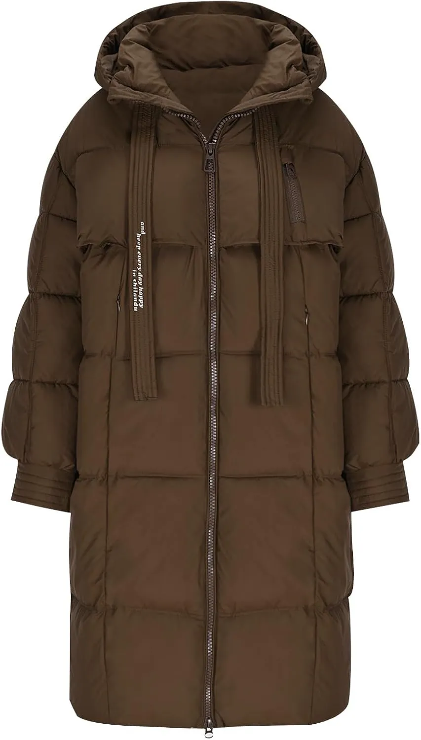 XUNRYAN Womens Winter Down Coat Warm Quilted Puffer Jackets Maxi Long Thicken Parka Hooded Anorak Loose Fit Overcoat Outwear