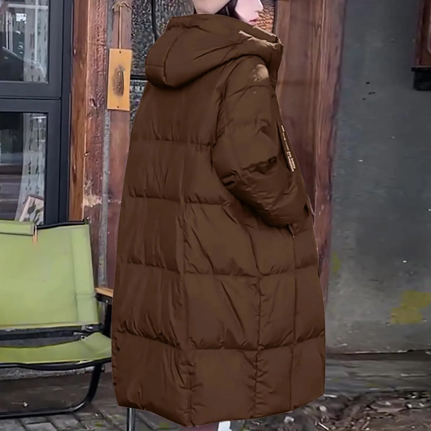 XUNRYAN Womens Winter Down Coat Warm Quilted Puffer Jackets Maxi Long Thicken Parka Hooded Anorak Loose Fit Overcoat Outwear