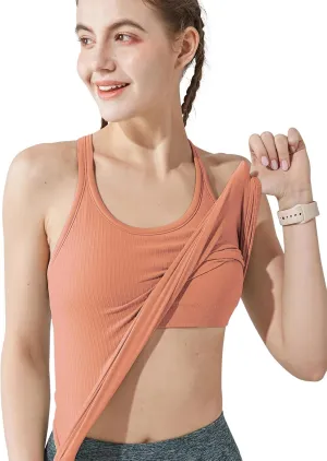 Yoga Racerback Tank Top for Women with Built in Bra,Women's Padded Sports Bra Fitness Workout Running Shirts
