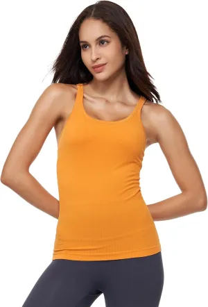 Yoga Racerback Tank Top for Women with Built in Bra,Women's Padded Sports Bra Fitness Workout Running Shirts
