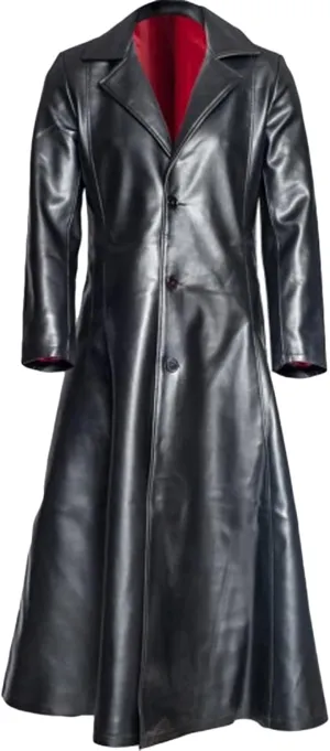 ZYXTIM Mens Classic Leather Motorcycle Jacket Vintage Gothic Punk Lapel Button Down Insulated Long Trench Coat
