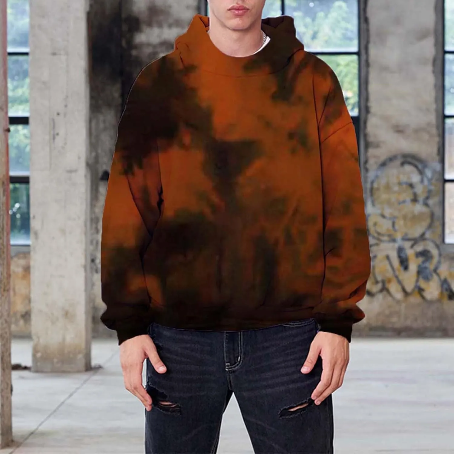 ZYXTIM Womens Fashion Tie Dye Sweatshirt Oversized Long Sleeve Thermal Fleece Pullover Hooded Sweatshirt for Men Plus Size